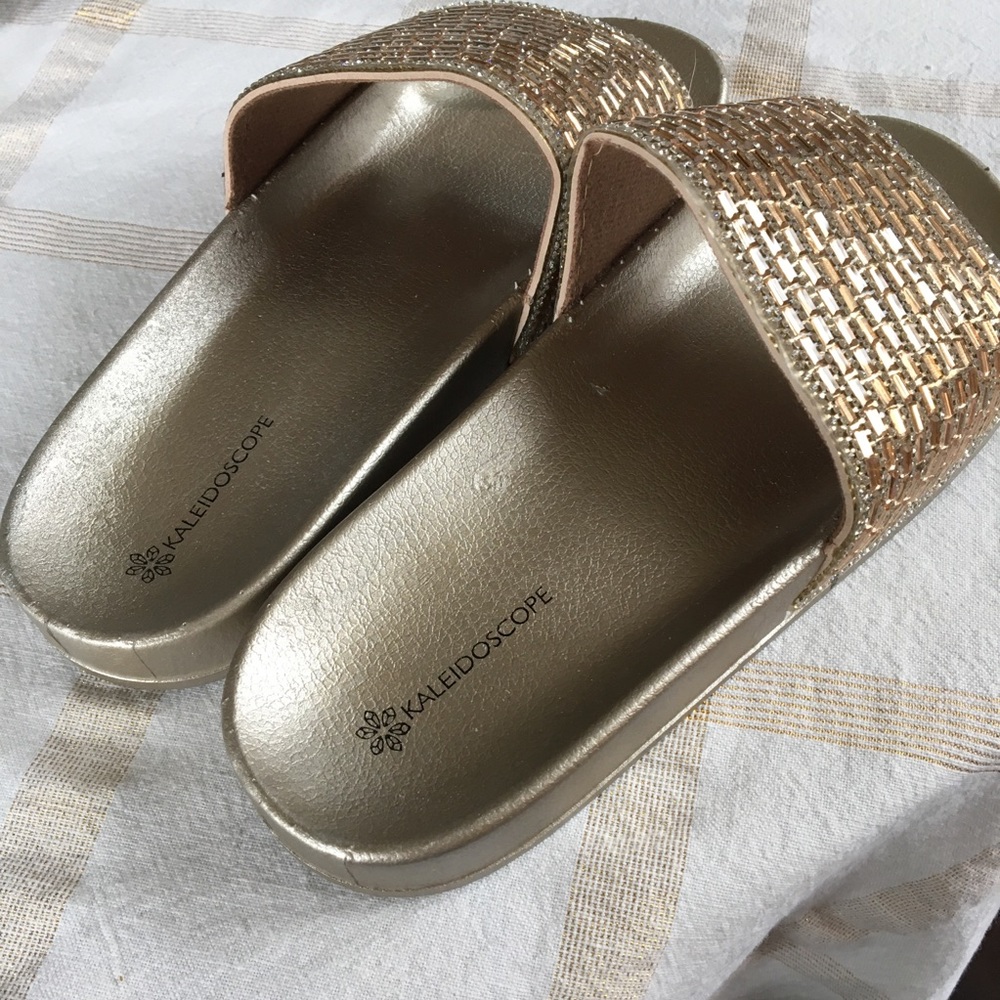 🎁2/$12 SZ 9 (40) KALEIDOSCOPE COPPER & GOLD & RHINESTONE SANDALS - Picture 7 of 7